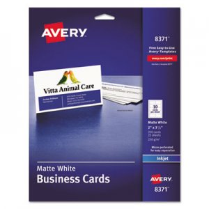 Avery 8371 Printable Microperf Business Cards, Inkjet, 2 x 3 1/2, White, Matte, 250/Pack AVE8371