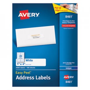 Avery 8461 Easy Peel Inkjet Address Labels, 1 x 4, White, 2000/Box AVE8461