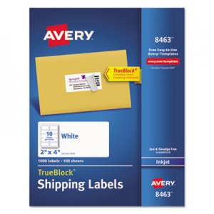 Avery 8463 Shipping Labels w/Ultrahold Ad & TrueBlock, Inkjet, 2 x 4, White, 1000/Box AVE8463