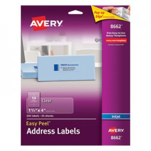 Avery 8662 Clear Easy Peel Mailing Labels, Inkjet, 1 1/3 x 4, 350/Pack AVE8662