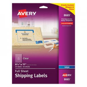 Avery AVE8665 Matte Clear Shipping Labels, Inkjet, 8 1/2 x 11, 25/Pack