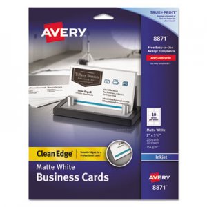 Avery 8871 Two-Side Printable Clean Edge Business Cards, Inkjet, 2 x 3 1/2, White, 200/Pack AVE8871