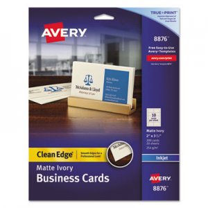 Avery 8876 Two-Side Printable Clean Edge Business Cards, Inkjet, 2 x 3 1/2, Ivory, 200/Pack AVE8876