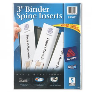 Avery 89109 Binder Spine Inserts, 3" Spine Width, 3 Inserts/Sheet, 5 Sheets/Pack AVE89109