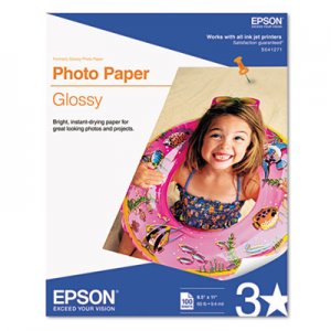 Epson S041271 Glossy Photo Paper, 52 lbs, Glossy, 8-1/2 x 11, 100 Sheets/Pack EPSS041271