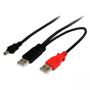 StarTech.com USB2HABMY1 1 ft USB Y Cable for External Hard Drive USB A to mini B